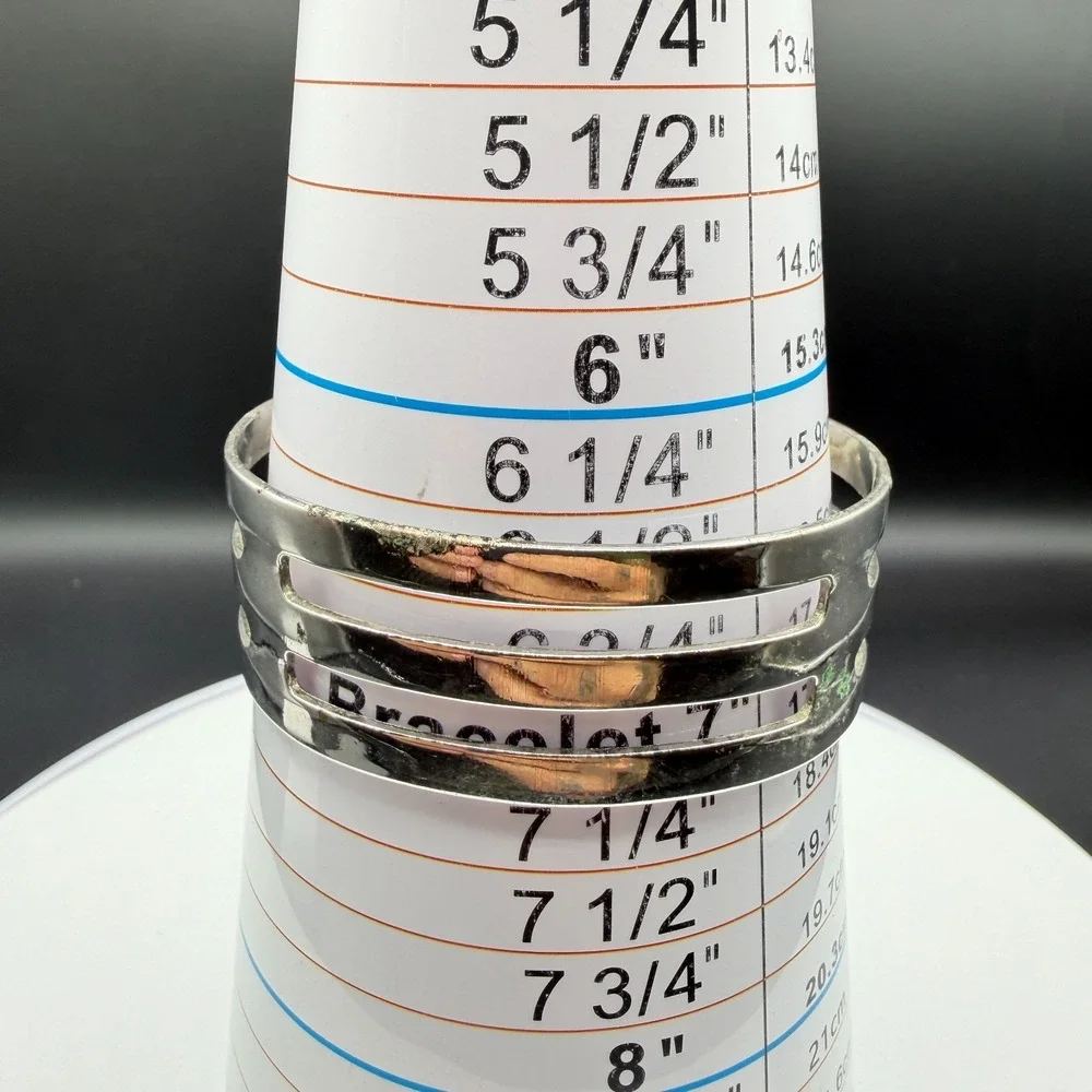 SARAH Silver Tone Openwork Triple Band Cuff Bracelet Modernist Statement Jewelry